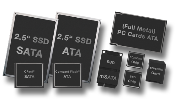Bild retec Produkte – 2.5" SSD SATA und ATA, mSATA, SATA Chip, CFast®, CompactFlash®, (Full Metal) PC Cards, SD/SDHC Cards, SDCHip®